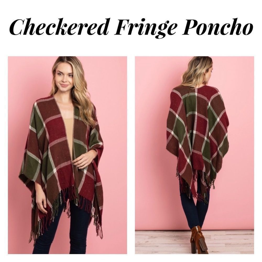 NEW 🍁 Fringe Check Poncho